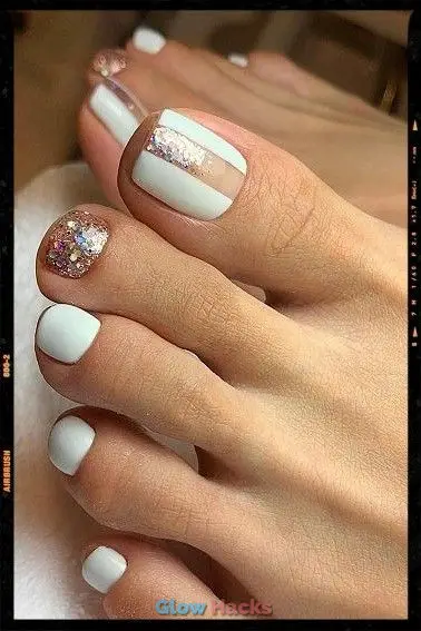 Two-Toned Shimmery & White Pedicure