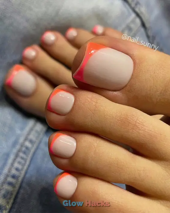 Pink and Orange French Pedicure