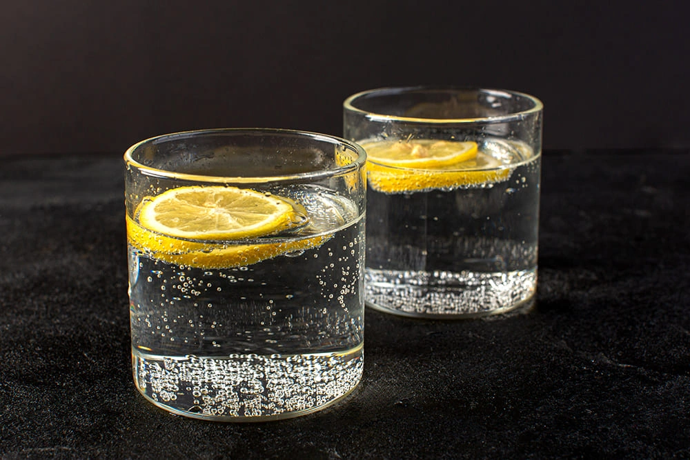 Sparkling water with lemon slices -